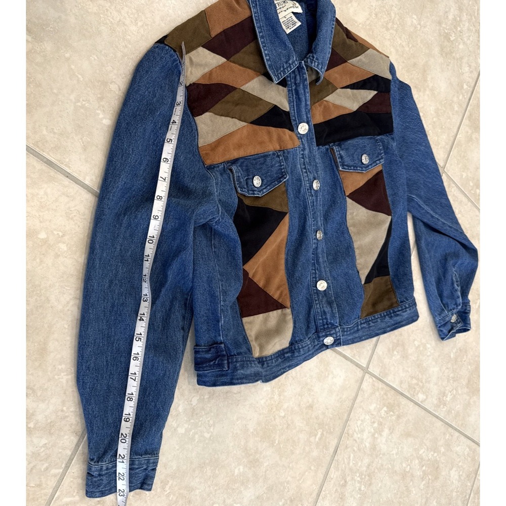 Tantrums Denim Patchwork Embroidered Jacket Faux Suede Coat Sz S Trucker Boho - Picture 4 of 8